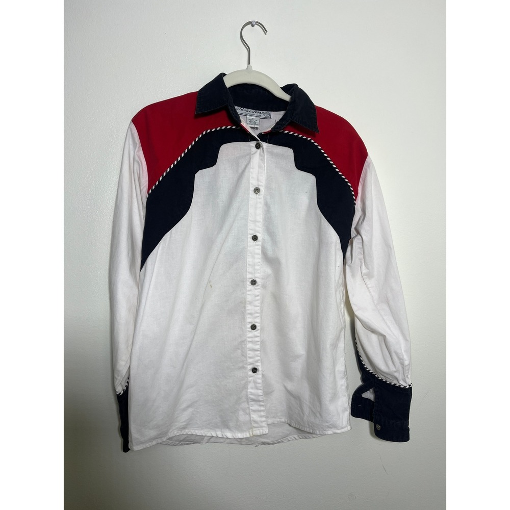 Adobe Rose Vintage 1994 Western Colorblock Button Down Shirt Red‎ White Black